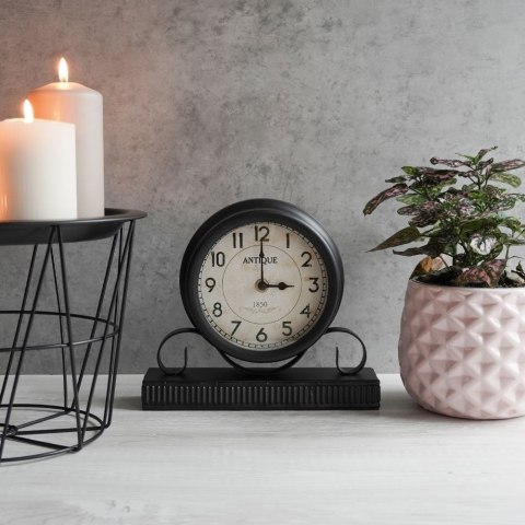 Zegar stołowy metalowy na biurko komodę szafkę stół czarny retro vintage 23 cm Zegar stołowy metalowy na biurko komodę szafkę stół czarny retro vintage 23 cm