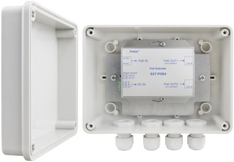 EXTENDER POE W OBUDOWIE HERMETYCZNEJ DO 2 KAMER IP Pulsar EXT-POE4H 48V PULSAR EXTENDER POE W OBUDOWIE HERMETYCZNEJ DO 2 KAMER IP Pulsar EXT-POE4H 48V PULSAR