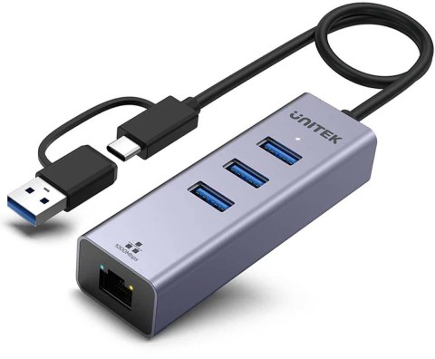 Unitek Hub USB C 4w1 Ethernet 3 x USB A 5 Gbps z adapterem USB A UNITEK Unitek Hub USB C 4w1 Ethernet 3 x USB A 5 Gbps z adapterem USB A UNITEK