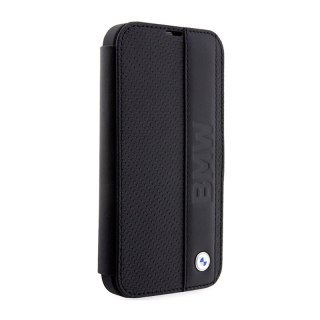BMW Booktype Leather Textured & Stripe - Etui iPhone 14 Pro (czarny)