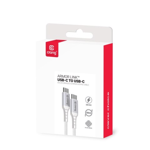 Crong Armor Link - Kabel 60W PD 3A USB-C do USB-C 150cm (biały) Crong Armor Link - Kabel 60W PD 3A USB-C do USB-C 150cm (biały)