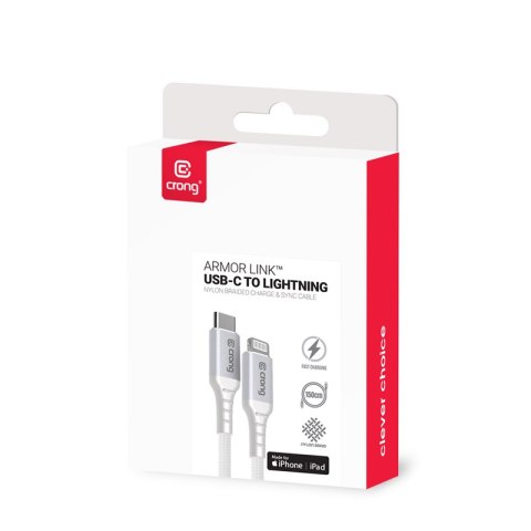 Crong Armor Link - Kabel USB-C Lightning Fast Charging MFi 150cm (biały) Crong Armor Link - Kabel USB-C Lightning Fast Charging MFi 150cm (biały)