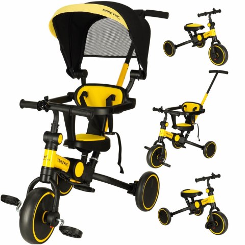 Rowerek trójkołowy TRIKE FIX V4 żółto-czarny z daszkiem Rowerek trójkołowy TRIKE FIX V4 żółto-czarny z daszkiem
