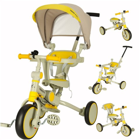 Rowerek trójkołowy TRIKE FIX V4 żółto-szary z daszkiem Rowerek trójkołowy TRIKE FIX V4 żółto-szary z daszkiem