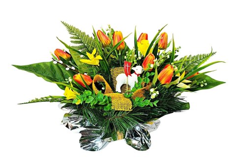 WIELKANOCNY STROIK NA POMNIK WIĄZANKA KWIATY TULIPANY BARANEK NA CMENTARZ WIELKANOCNY STROIK NA POMNIK WIĄZANKA KWIATY TULIPANY BARANEK NA CMENTARZ