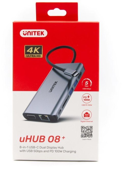 Unitek D1019B Hub USB-C 3.1 8w1 z Power Delivery 100W UNITEK Unitek D1019B Hub USB-C 3.1 8w1 z Power Delivery 100W UNITEK