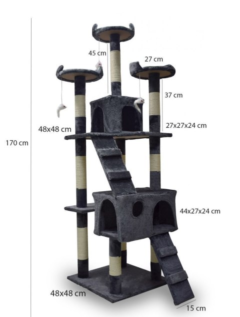 Drapak drzewko Legowisko Wieża dla Kota 170cm Ciemnoszary ANIMEL Drapak drzewko Legowisko Wieża dla Kota 170cm Ciemnoszary ANIMEL