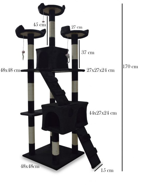 Drapak drzewko Legowisko Wieża dla Kota 170cm Czarny ANIMEL Drapak drzewko Legowisko Wieża dla Kota 170cm Czarny ANIMEL