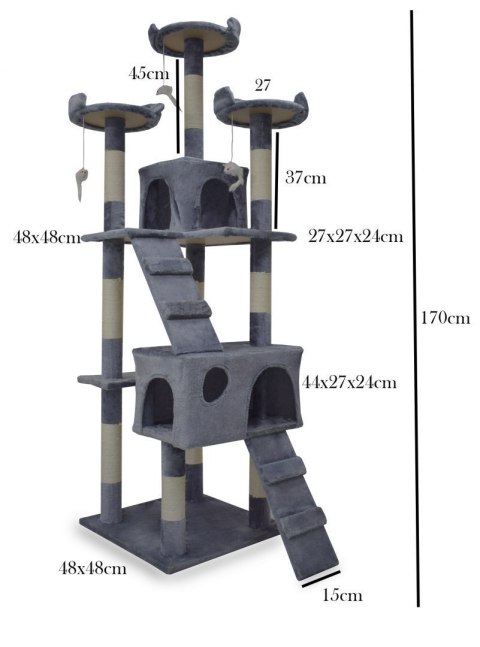 Drapak drzewko Legowisko Wieża dla Kota 170cm Jasnoszary ANIMEL Drapak drzewko Legowisko Wieża dla Kota 170cm Jasnoszary ANIMEL