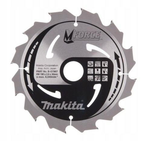 PIŁA TARCZOWA DO DREWNA M-FORCE 190*30MM 12Z PIŁA TARCZOWA DO DREWNA M-FORCE 190*30MM 12Z