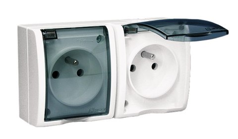 AQUARIUS GNIAZDO HERMETY. 2-KROTNE Z/U IP54 Z KL.DYMNĄ BIAŁE AQUARIUS GNIAZDO HERMETY. 2-KROTNE Z/U IP54 Z KL.DYMNĄ BIAŁE