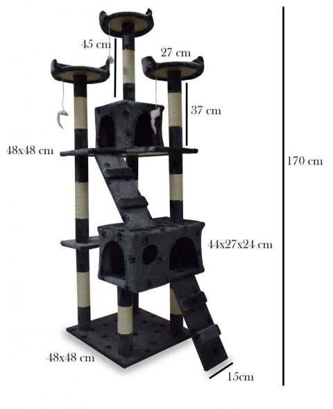 Drapak drzewko Legowisko Wieża dla Kota 170cm Ciemnoszary w łapki ANIMEL Drapak drzewko Legowisko Wieża dla Kota 170cm Ciemnoszary w łapki ANIMEL