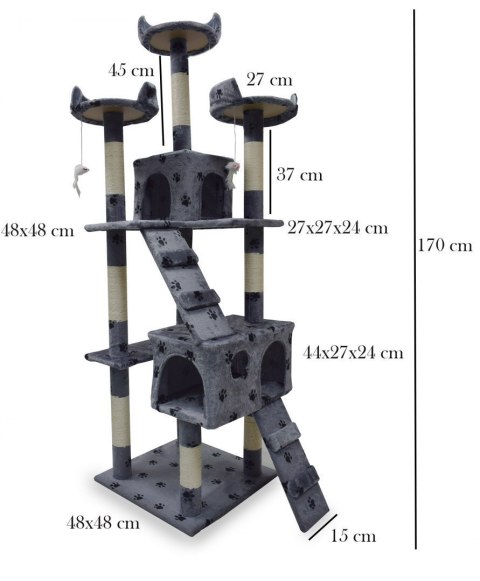 Drapak drzewko Legowisko Wieża dla Kota 170cm Jasnoszary w łapki ANIMEL