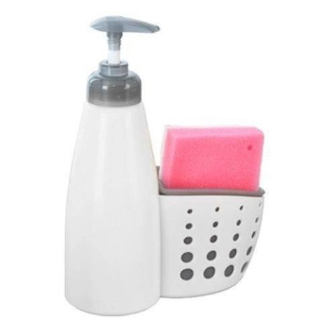 Dozownik do mydła w płynie płynu do naczyń żelu kuchenny łazienkowy z gąbką biały 370 ml Dozownik do mydła w płynie płynu do naczyń żelu kuchenny łazienkowy z gąbką biały 370 ml