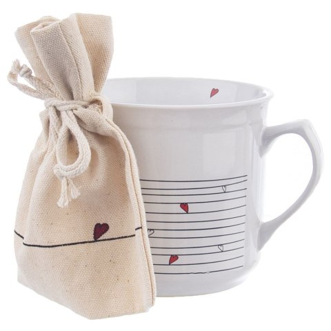 Kubek z woreczkiem ceramiczny biały SERDUSZKA 700 ml