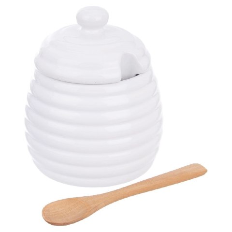 Pojemnik porcelanowy na miód do miodu z pokrywką i łyżeczką 340 ml Pojemnik porcelanowy na miód do miodu z pokrywką i łyżeczką 340 ml
