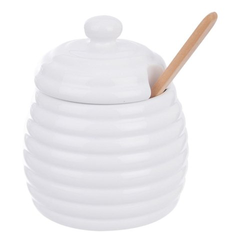 Pojemnik porcelanowy na miód do miodu z pokrywką i łyżeczką 340 ml Pojemnik porcelanowy na miód do miodu z pokrywką i łyżeczką 340 ml