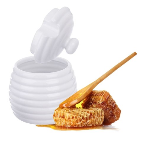 Pojemnik porcelanowy na miód do miodu z pokrywką i łyżeczką 340 ml Pojemnik porcelanowy na miód do miodu z pokrywką i łyżeczką 340 ml