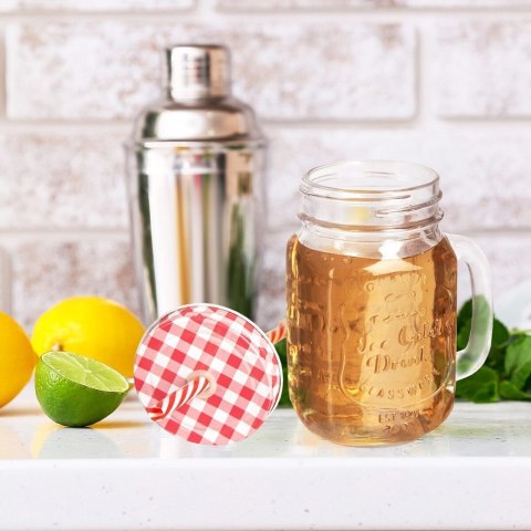 Słoik z uchem ze słomką kubek szklanka 450 ml Słoik z uchem ze słomką kubek szklanka 450 ml