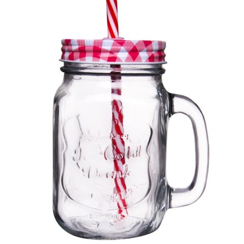 Słoik z uchem ze słomką kubek szklanka 450 ml Słoik z uchem ze słomką kubek szklanka 450 ml