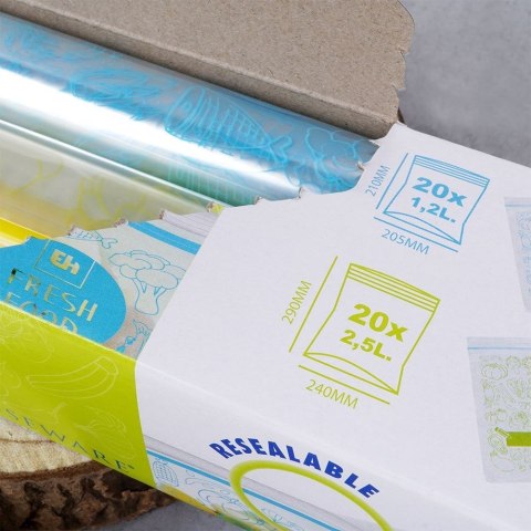 Worki woreczki torebki strunowe do przechowywania żywności 20x1,2 l + 20x2,5 l Worki woreczki torebki strunowe do przechowywania żywności 20x1,2 l + 20x2,5 l
