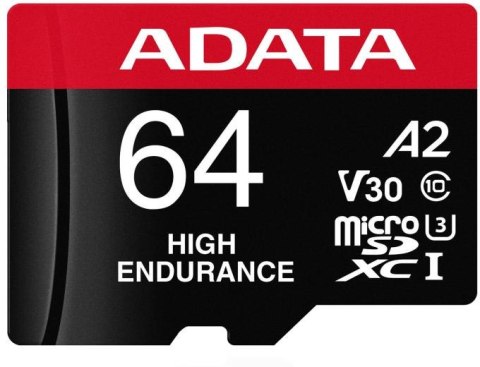 Adata Karta microSD High Endurance 64GB UHS1 U3 V30 A2 100/80MB/s + Adapter ADATA Adata Karta microSD High Endurance 64GB UHS1 U3 V30 A2 100/80MB/s + Adapter ADATA