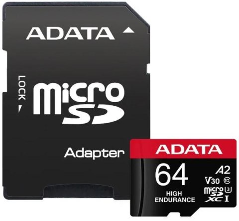 Adata Karta microSD High Endurance 64GB UHS1 U3 V30 A2 100/80MB/s + Adapter ADATA Adata Karta microSD High Endurance 64GB UHS1 U3 V30 A2 100/80MB/s + Adapter ADATA