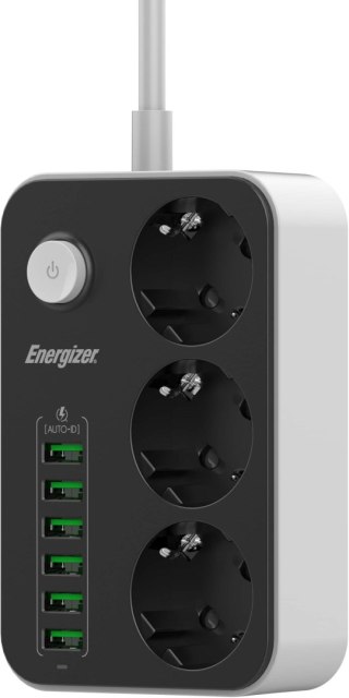 LISTWA ZASILAJĄCA Z WYŁĄCZNIKIEM Energizer 3x SCHUKO 6x USB-A 2500W 10A KABEL 2M ENERGIZER