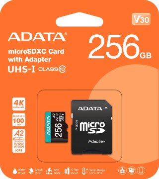 Adata Karta pamięci microSD Premier Pro 256 GB UHS1 U3 V30 A2 + adapter ADATA