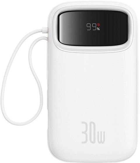 Powerbank Baseus QPow 2 20000mAh 30W z 2 wbudowanymi kablami USB-C - biały BASEUS