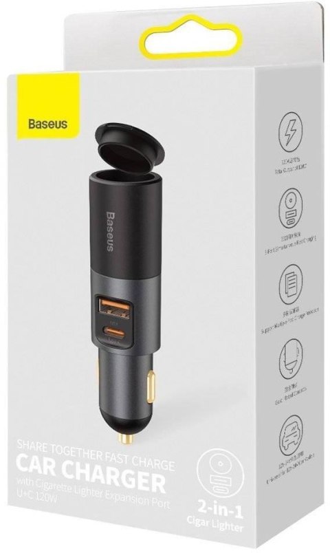 ŁADOWARKA SAMOCHODOWA Baseus Share Together 120W 3A 1x USB-A 1x USB-C PD 30W QC 4.0+ BASEUS