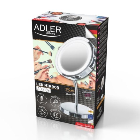 Lusterko LED Adler AD 2159 z podświetleniem stojące na nóżce kosmetyczne do makijażu powiększające Lusterko LED Adler AD 2159 z podświetleniem stojące na nóżce kosmetyczne do makijażu powiększające