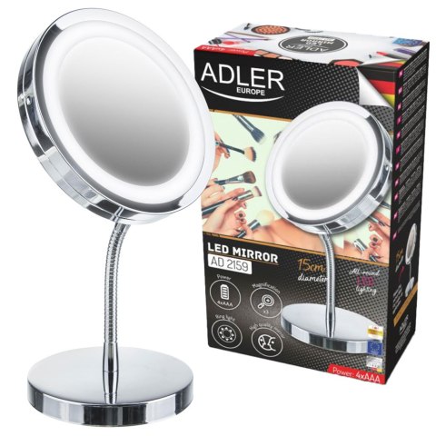 Lusterko LED Adler AD 2159 z podświetleniem stojące na nóżce kosmetyczne do makijażu powiększające Lusterko LED Adler AD 2159 z podświetleniem stojące na nóżce kosmetyczne do makijażu powiększające