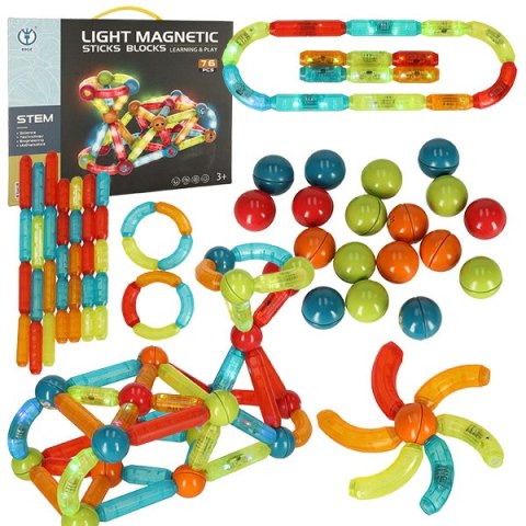 Klocki magnetyczne LED magnetic sticks duże patyczki świecące dla małych dzieci 76 elementów Klocki magnetyczne LED magnetic sticks duże patyczki świecące dla małych dzieci 76 elementów