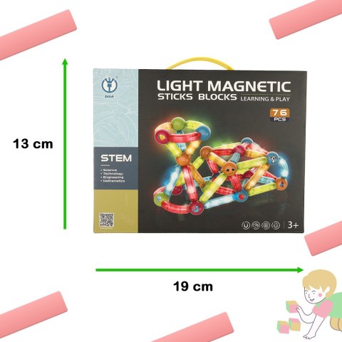 Klocki magnetyczne LED magnetic sticks duże patyczki świecące dla małych dzieci 76 elementów Klocki magnetyczne LED magnetic sticks duże patyczki świecące dla małych dzieci 76 elementów