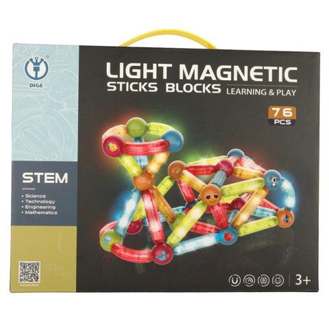 Klocki magnetyczne LED magnetic sticks duże patyczki świecące dla małych dzieci 76 elementów Klocki magnetyczne LED magnetic sticks duże patyczki świecące dla małych dzieci 76 elementów