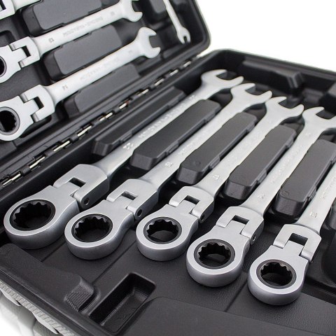 KLUCZE PŁASKO OCZKOWE Z GRZECHOTKĄ ŁAMANE 8-22 MM KLUCZE PŁASKO OCZKOWE Z GRZECHOTKĄ ŁAMANE 8-22 MM