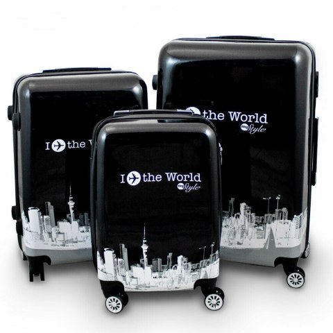 Walizki zestaw czarno biale Fly the World Walizki zestaw czarno biale Fly the World
