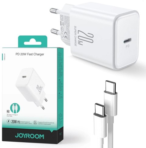 Ładowarka sieciowa Joyroom JR-TCF06 20W PD 3.0 QC 3.0 1x USB-C biała + kabel Ładowarka sieciowa Joyroom JR-TCF06 20W PD 3.0 QC 3.0 1x USB-C biała + kabel