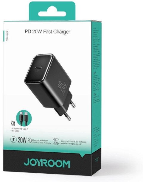Ładowarka sieciowa Joyroom JR-TCF06 20W PD 3.0 QC 3.0 1x USB-C czarna + kabel Ładowarka sieciowa Joyroom JR-TCF06 20W PD 3.0 QC 3.0 1x USB-C czarna + kabel