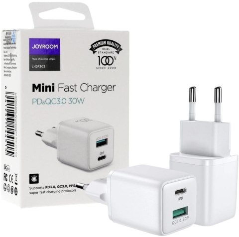 Ładowarka sieciowa Joyroom L-QP303 30W PD 3.0 QC 3.0 1x USB-C biała Ładowarka sieciowa Joyroom L-QP303 30W PD 3.0 QC 3.0 1x USB-C biała