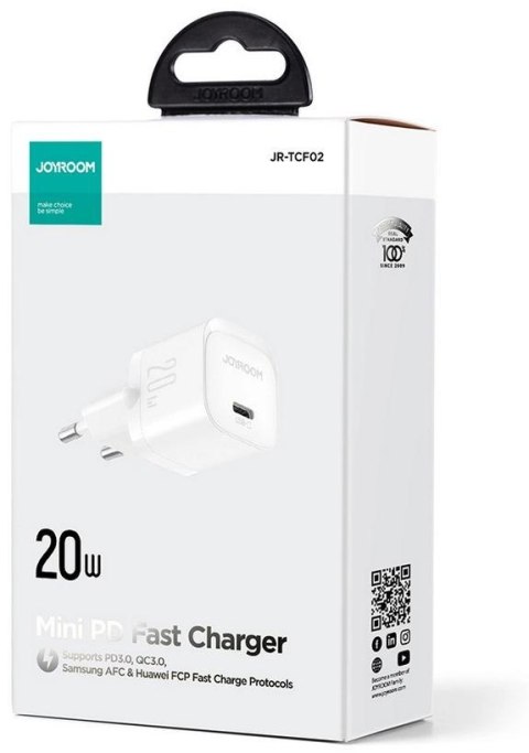 Mini ładowarka sieciowa Joyroom JR-TCF02 20W PD 3.0 QC 3.0 1x USB-C biała Mini ładowarka sieciowa Joyroom JR-TCF02 20W PD 3.0 QC 3.0 1x USB-C biała