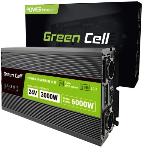 PRZETWORNICA NAPIĘCIA Green Cell PowerInverter LCD 24V / 230V 3000/6000W CZYSTA SINUSOIDA PRZETWORNICA NAPIĘCIA Green Cell PowerInverter LCD 24V / 230V 3000/6000W CZYSTA SINUSOIDA
