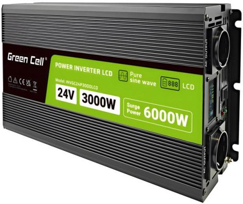 PRZETWORNICA NAPIĘCIA Green Cell PowerInverter LCD 24V / 230V 3000/6000W CZYSTA SINUSOIDA PRZETWORNICA NAPIĘCIA Green Cell PowerInverter LCD 24V / 230V 3000/6000W CZYSTA SINUSOIDA