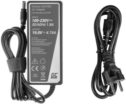 ZASILACZ ŁADOWARKA DO LAPTOPA ASUS TOSHIBA Green Cell PRO AD27AP 19V 4,74A 90W 5,5mm/2,5mm ZASILACZ ŁADOWARKA DO LAPTOPA ASUS TOSHIBA Green Cell PRO AD27AP 19V 4,74A 90W 5,5mm/2,5mm