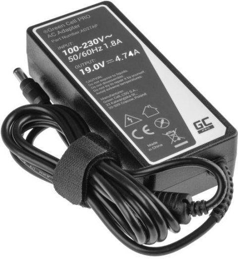 ZASILACZ ŁADOWARKA DO LAPTOPA ASUS TOSHIBA Green Cell PRO AD27AP 19V 4,74A 90W 5,5mm/2,5mm ZASILACZ ŁADOWARKA DO LAPTOPA ASUS TOSHIBA Green Cell PRO AD27AP 19V 4,74A 90W 5,5mm/2,5mm
