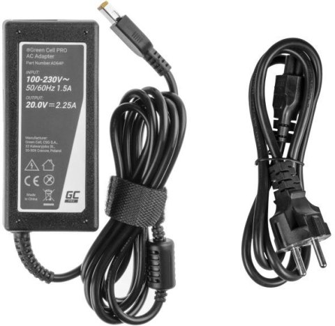 ZASILACZ ŁADOWARKA DO LAPTOPA LENOVO Green Cell PRO AD64P 20V 2,25A 45W Slim Tip ZASILACZ ŁADOWARKA DO LAPTOPA LENOVO Green Cell PRO AD64P 20V 2,25A 45W Slim Tip