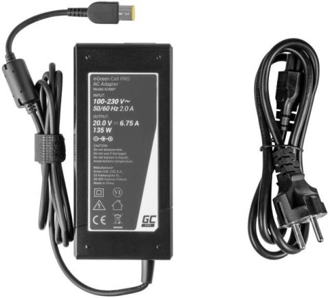 ZASILACZ ŁADOWARKA DO LAPTOPA LENOVO Green Cell PRO AD68P 20V 6,75A 135W Slim Tip ZASILACZ ŁADOWARKA DO LAPTOPA LENOVO Green Cell PRO AD68P 20V 6,75A 135W Slim Tip
