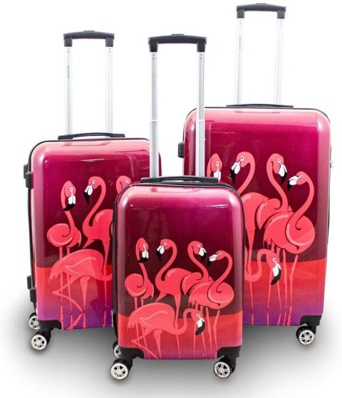 ZESTAW KOMPLET NOWOCZESNYCH WALIZEK 3D PODRÓŻNYCH M L XL WALIZKI FLAMINGO ZESTAW KOMPLET NOWOCZESNYCH WALIZEK 3D PODRÓŻNYCH M L XL WALIZKI FLAMINGO
