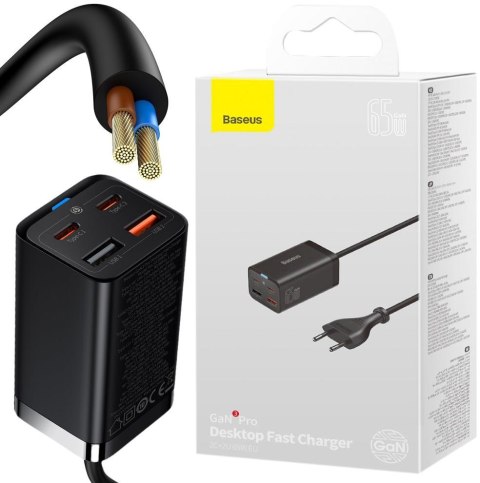 ŁADOWARKA SIECIOWA Baseus GaN 3 Pro Desktop Charger CCGP040101 65W 2x USB-A 2x USB-C PD 3.0 QC 4.0 ŁADOWARKA SIECIOWA Baseus GaN 3 Pro Desktop Charger CCGP040101 65W 2x USB-A 2x USB-C PD 3.0 QC 4.0